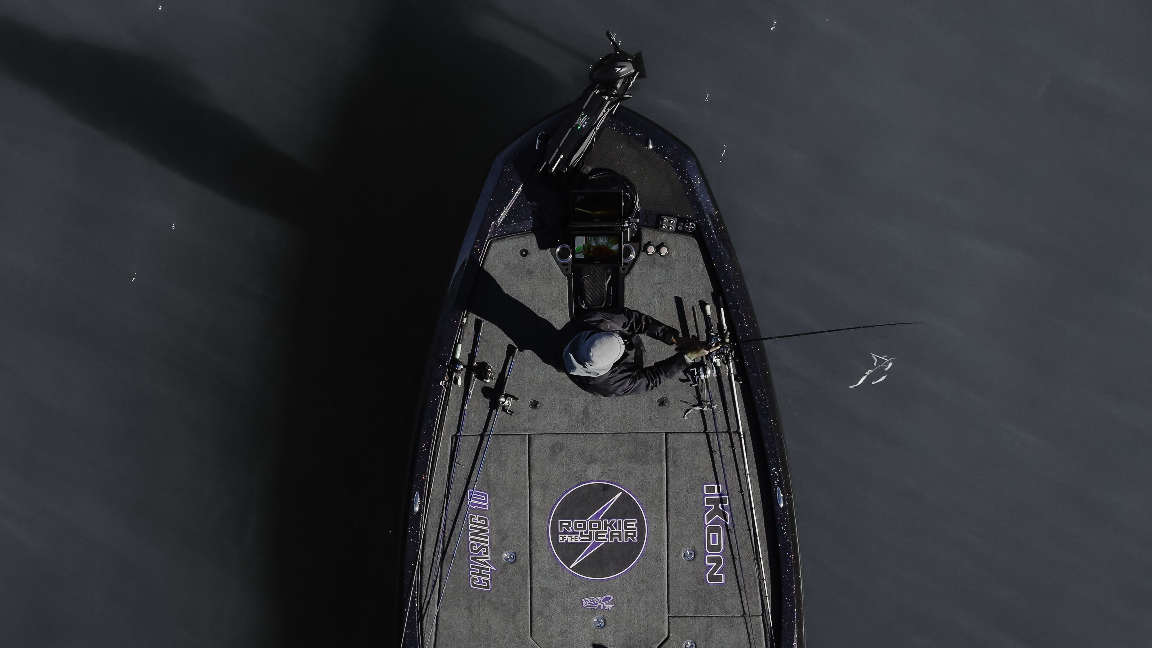 Aerial drone shot of the Chasing 10 boat